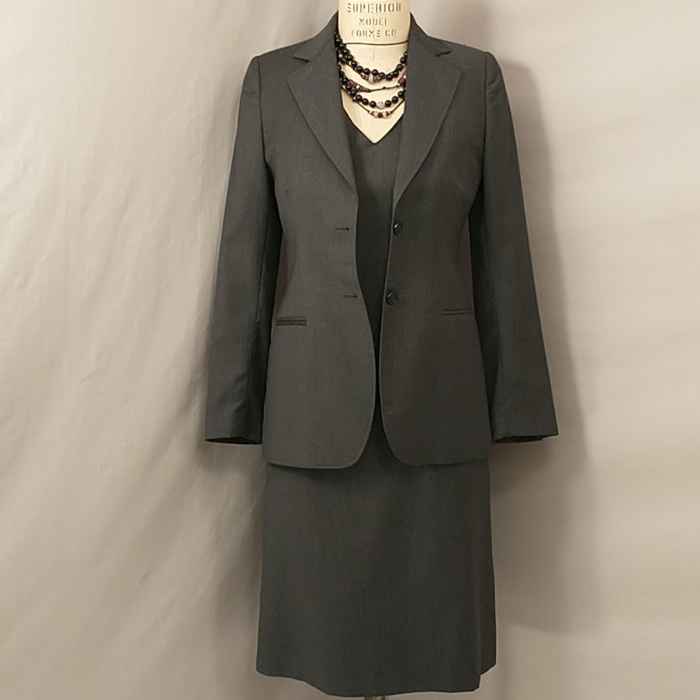 Classic Business Dress Suit Gray Pinstripe Barneys Quiet Luxury Luxe and Neutral